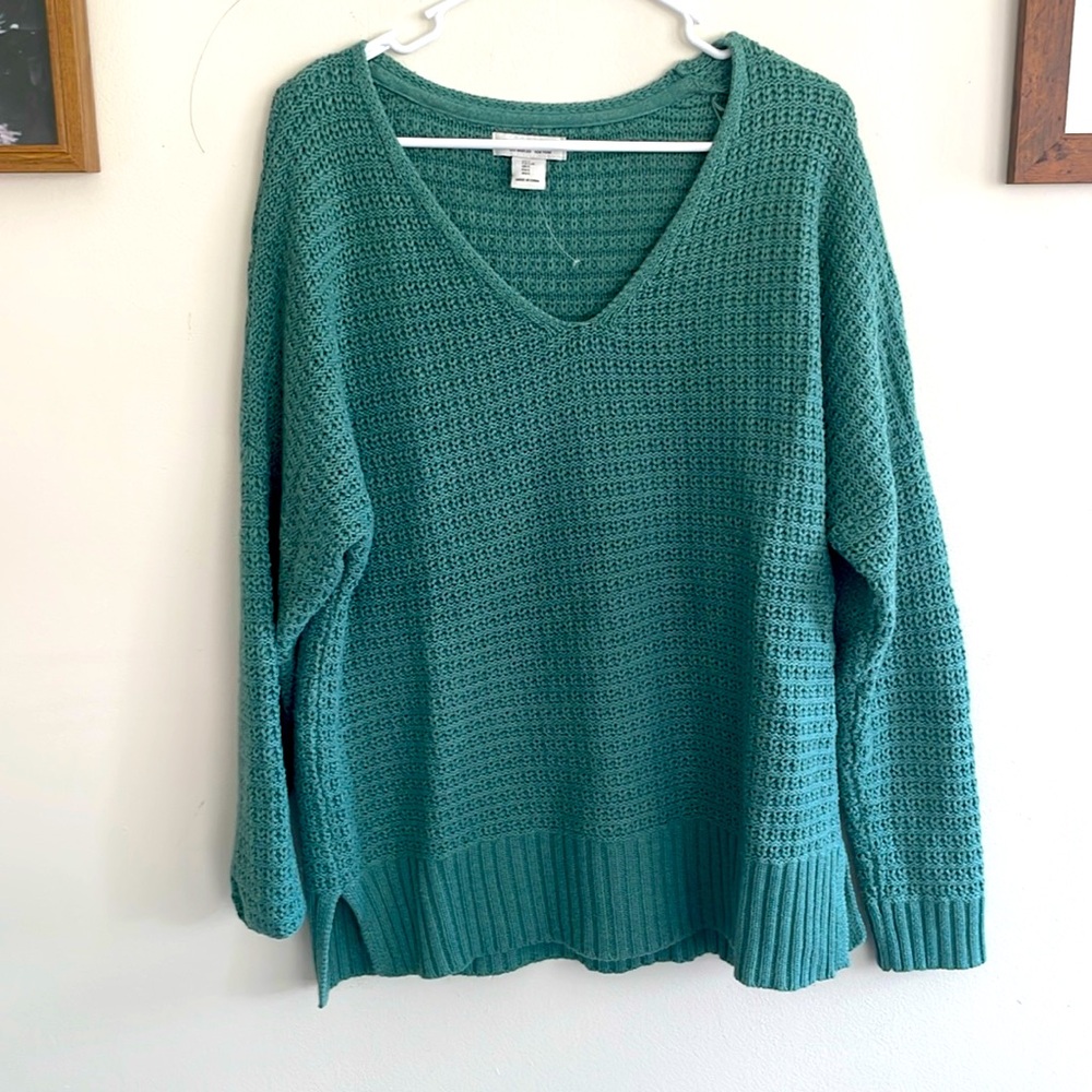 Rachel Zoe green chunky v neck sweater L
